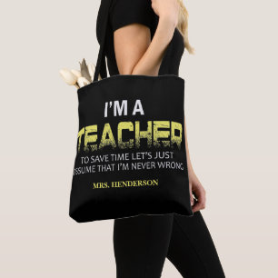 Funny Personalised Yellow Black Teacher Tote Bag