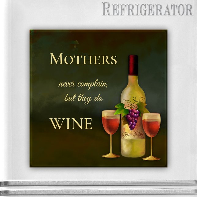 Funny Personalized Fine Art Wine Magnet (Italian fine art magnet featuring a wine bottle and glasses with funny texts - gift for Mom )