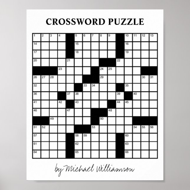 Funny Personalized Game Black and White Crossword Poster (Front)