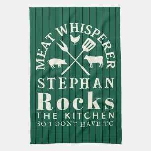 Funny personalized Kitchen Meat Whisperer Green Tea Towel