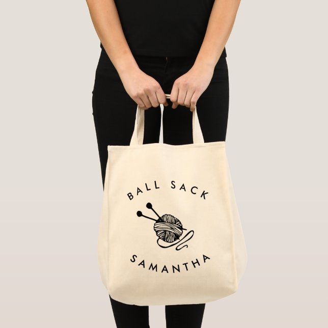 Funny Personalized Knitting Ball Sack Tote Bag (Front (Product))