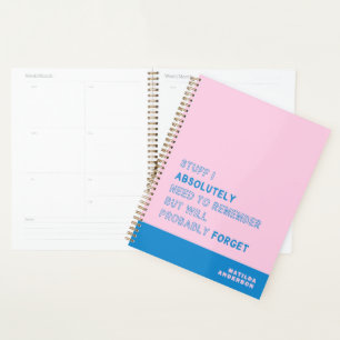 Funny Personalized Modern Pink Blue Custom Name Planner