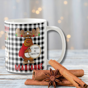 Funny Personalized Moose Make Merry Black Red  Coffee Mug