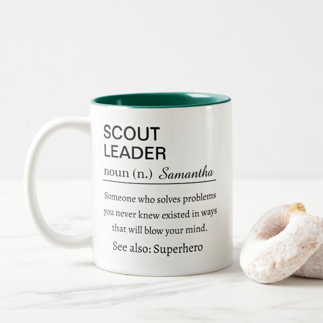 Funny Personalized Scout Leader Definition Two-Tone Coffee Mug (With Donut)