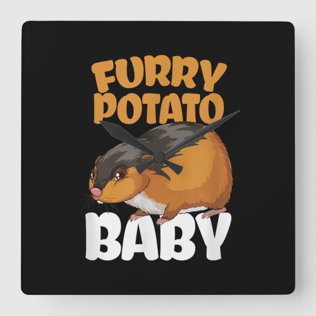 Funny Pet Animal Hamster With Potato Square Wall Clock (Front)