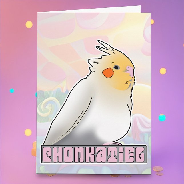Funny Pet Cockatiel Chonky Birb Birthday Cake Meme Card (Funny chonky birb meme birthday card)