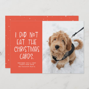 Funny pet coral peach New Year photo Holiday Card