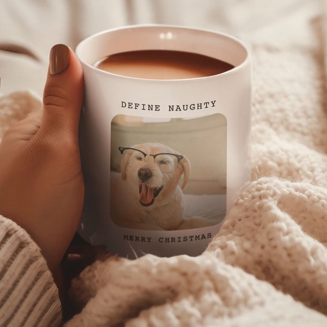 Funny Pet 'Define Naughty' 2 Photo Christmas Coffee Mug (Creator Uploaded)