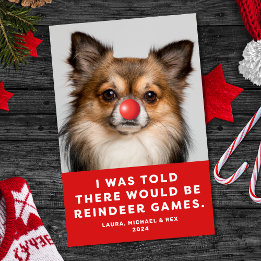 Funny Pet Dog Photo Holiday Card Reindeer Games