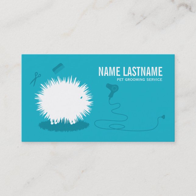 Funny pet grooming Business Card Blue (Front)
