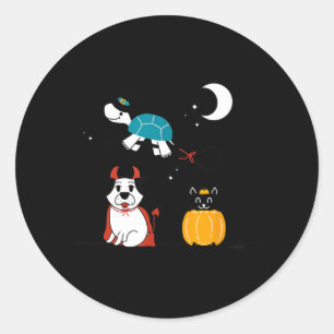 Funny Pet Halloween Costumes Dog Black Cat Cute Classic Round Sticker