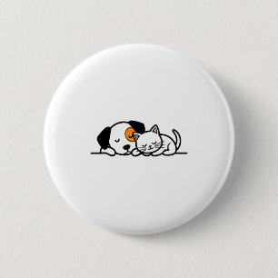 Funny Pet Lover - Cute Cat And Dog Sleeping Togeth 6 Cm Round Badge