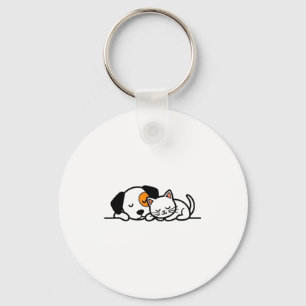 Funny Pet Lover - Cute Cat And Dog Sleeping Togeth Key Ring