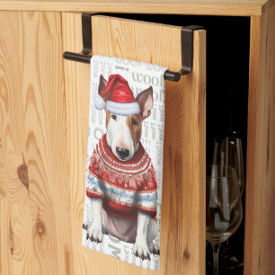 Funny Pet Lover Holiday Bull Terrier Dog Christmas Tea Towel