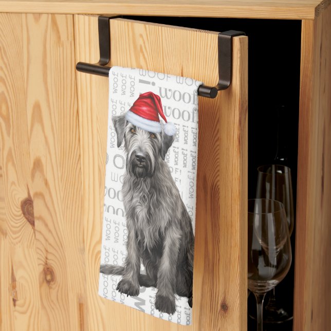 Funny Pet Lover Holiday Wolfhound Dog Christmas Tea Towel (Thirds Fold)