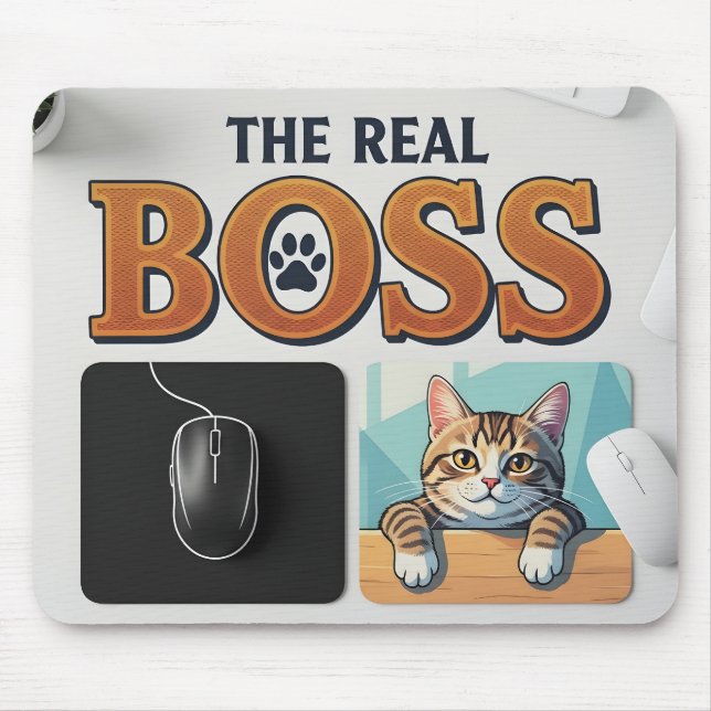 Funny Pet Parent The Real Boss Office Decor Mouse Pad (Front)