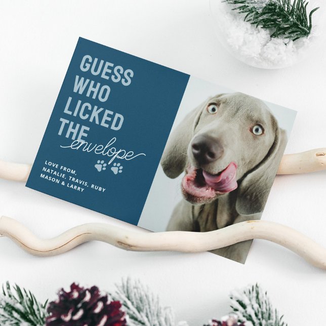 Funny Pet Photo Licked Envelopes Christmas Card (Creator Uploaded)