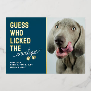 Funny Pet Photo Licked Envelopes Christmas Foil Holiday Card