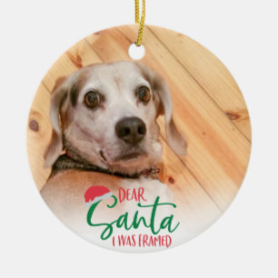 Funny Pet Photo Santa I Was Framed Ceramic Ornament