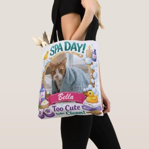 Funny Pet Spa Day Tote Bag with Custom Photo & Nam