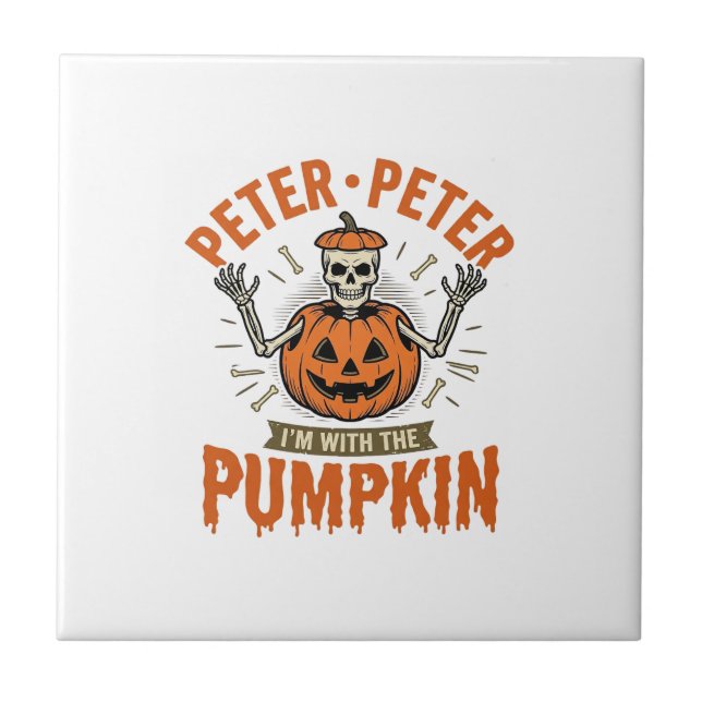 Funny Peter Peter Pumpkin Halloween Skeleton Shirt Ceramic Tile (Front)