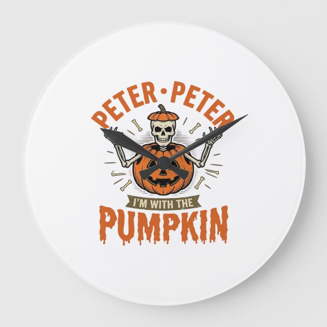 Funny Peter Peter Pumpkin Halloween Skeleton Shirt Large Clock (Front)