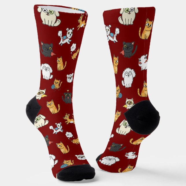 Funny Pets Pattern Crew Socks (Angled)