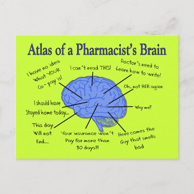 Funny Pharmacist's Brain Gifts Postcard (Front)