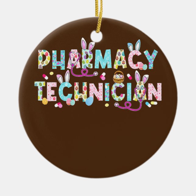 Funny Pharmacy Technician Bunny Pharmacist Happy Ceramic Ornament (Front)
