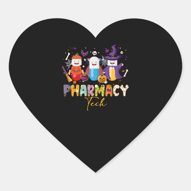 Funny Pharmacy Technician Pharmacist Halloween Heart Sticker (Front)