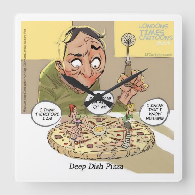 Funny Philosophy Deep Dish Pizza Wall Clock (Front)