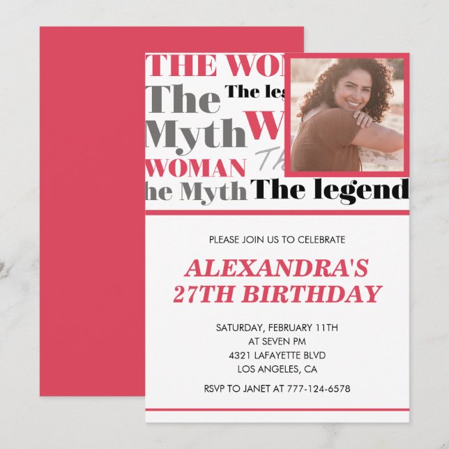 Funny Photo 27th birthday invitation Myth Legend (Front/Back)