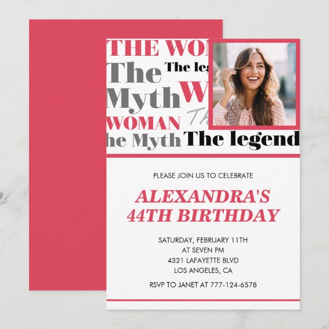 Funny Photo 44th birthday invitation Contemporary (Front/Back)
