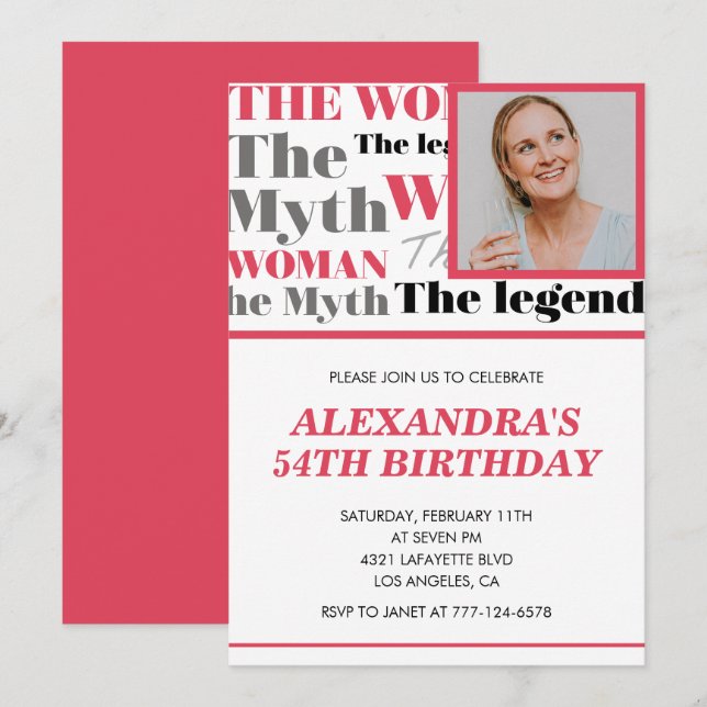 Funny Photo 54th birthday invitation Contemporary (Front/Back)