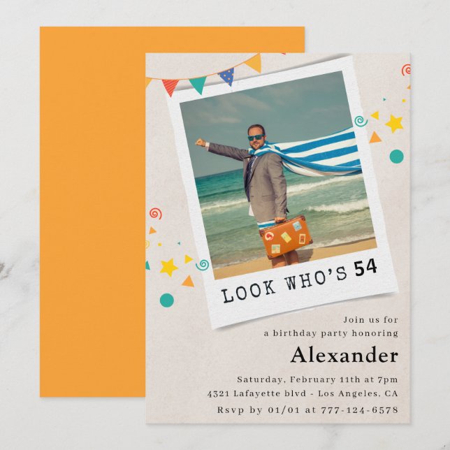 Funny Photo 54th birthday invitations Men (Front/Back)