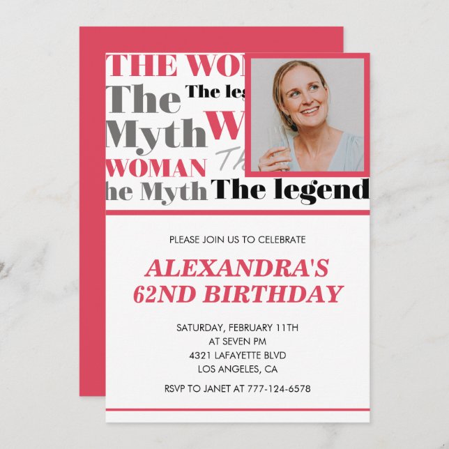 Funny Photo 62nd birthday invitation Contemporary (Front/Back)