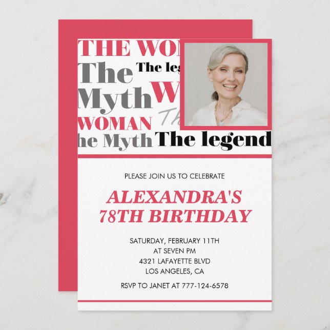 Funny Photo 78th birthday invitation Contemporary (Front/Back)