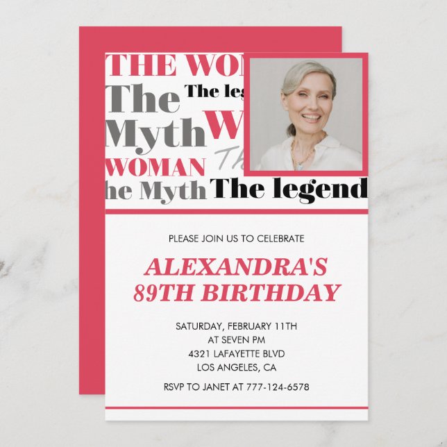Funny Photo 89th birthday invitation Contemporary (Front/Back)