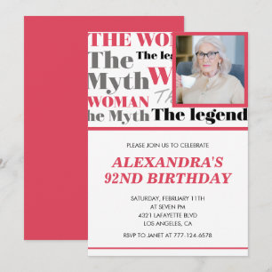 Funny Photo 92nd birthday invitation Contemporary