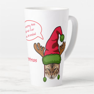 Funny Photo Cat in Xmas Hat Grandad Christmas Latte Mug