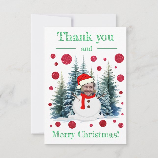 Funny Photo Face Merry Christmas and Thank You Card (Front)