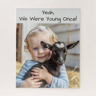 Funny Photo Girl And Goat We Were Young Once Jigsaw Puzzle
