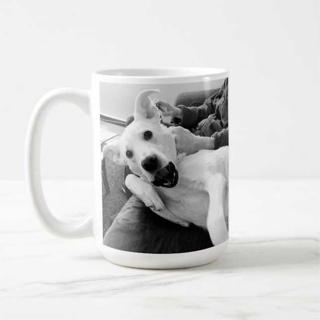Funny Photo of Happy Dog B & W Photography Coffee Mug (Left)