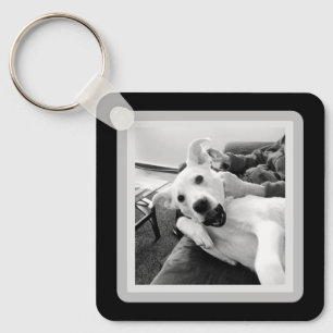 Funny Photo of Happy Dog B & W Photography Key Ring