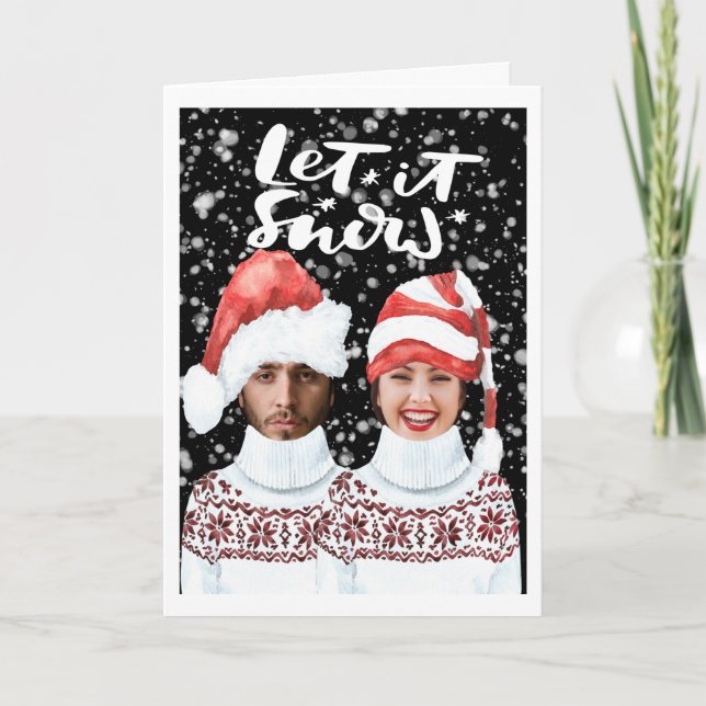 Funny Photo Personalised Christmas Let It Snow Card (Front)