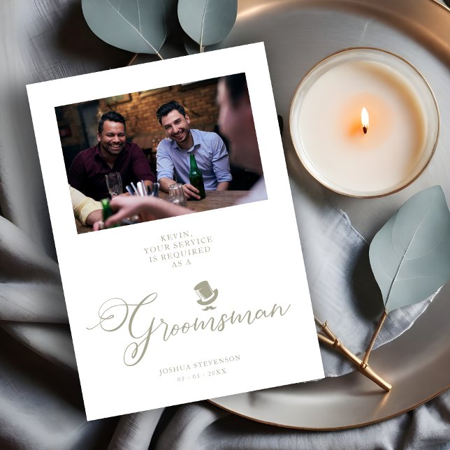 Funny Photo Proposal Gray Wedding Groomsman (Groomsman Funny Wedding Minimalist Photo Proposal Card. )