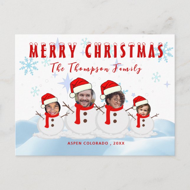 Funny Photo Snowman Family   Postcard (Front)