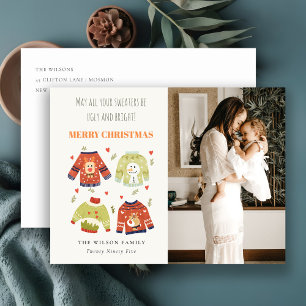 Funny Photo Winter Christmas Hearts Ugly Sweater Holiday Postcard