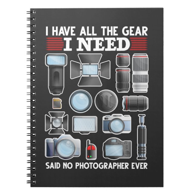 Funny Photographer Equipment Humour Camera Lover Notebook (Front)
