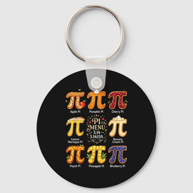 Funny Pi Day 3.14 Pi Menu Fruit Math Lover Teacher Key Ring (Front)